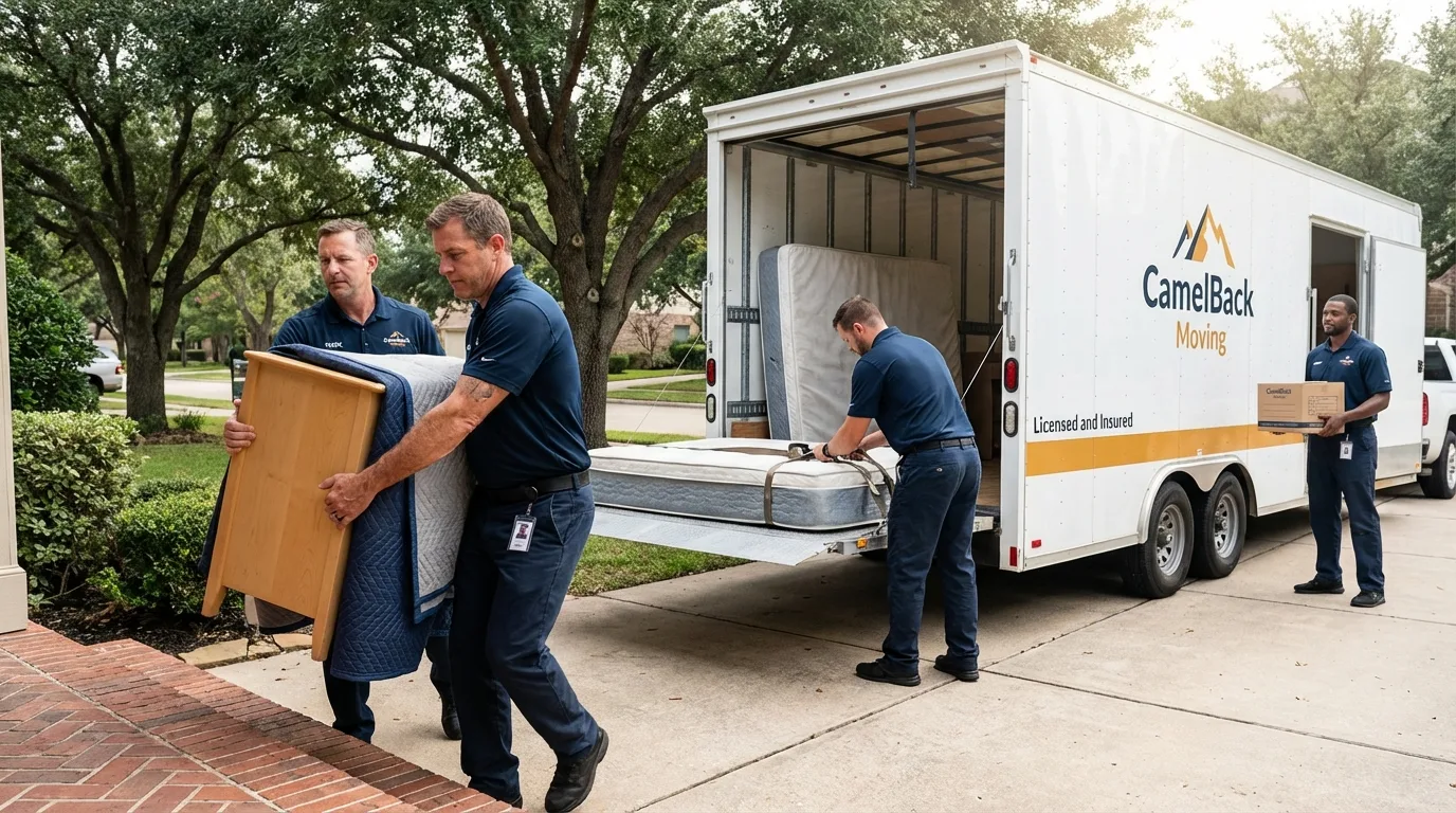 Crew loading residential truck for cross-state move from Urbana, IL