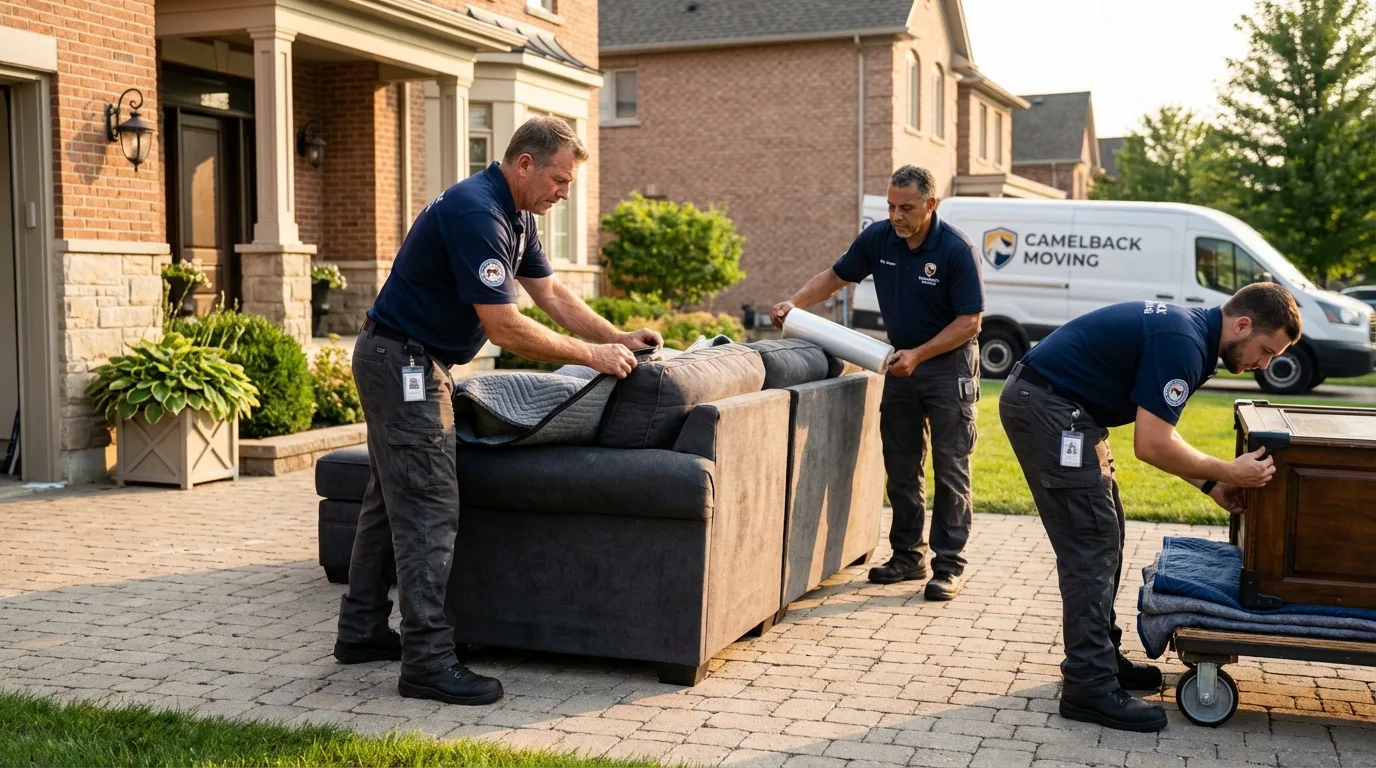 Large estate moving crew wrapping furniture in Urbana, IL
