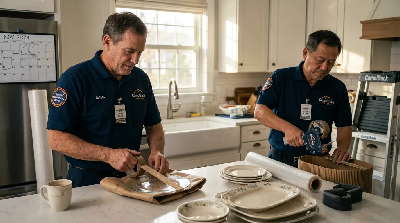 Professional crew packing kitchen dishware in Urbana, IL